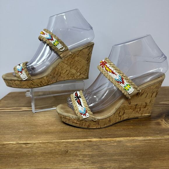SBICCA KARSON Beaded Wedges SZ 7.5 Boho Aztec Native American Southwest Hippie - Picture 2 of 8